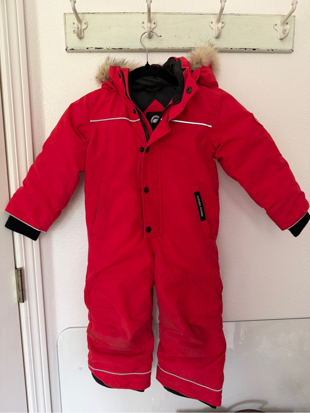 Canada Goose Infant Winter Snowsuit in Red with Fur Hood - 2-3 Years